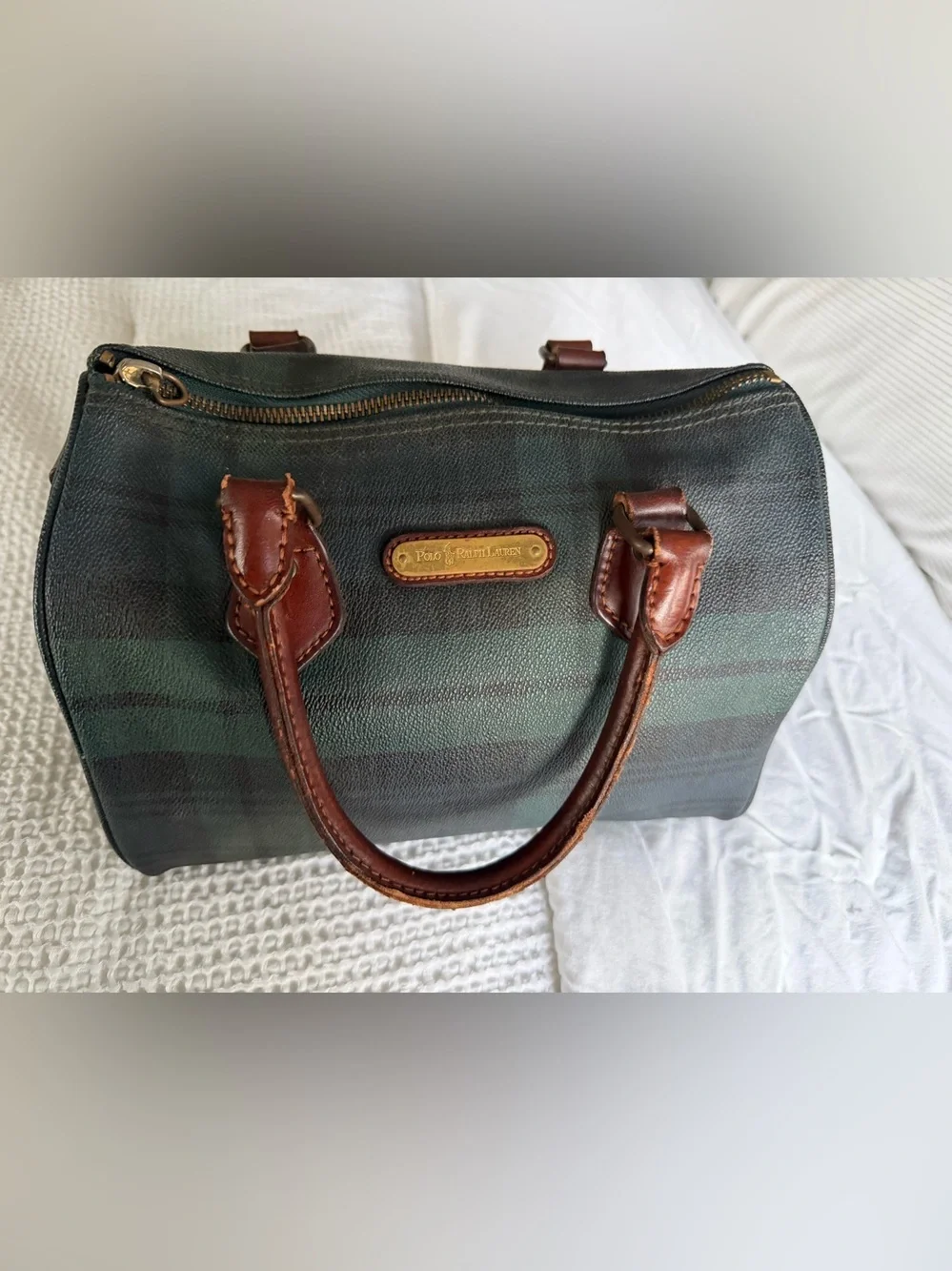 Polo Ralph Lauren Black Watch Plaid Mini Boston (Speedy) w/ Leather-Trim